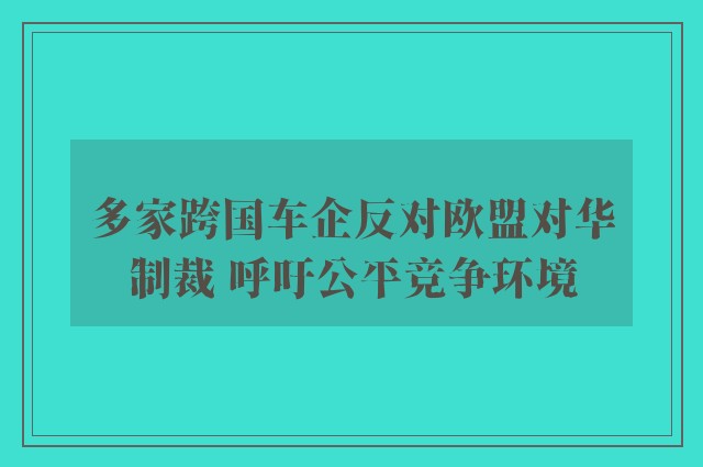 多家跨国车企反对欧盟对华制裁 呼吁公平竞争环境