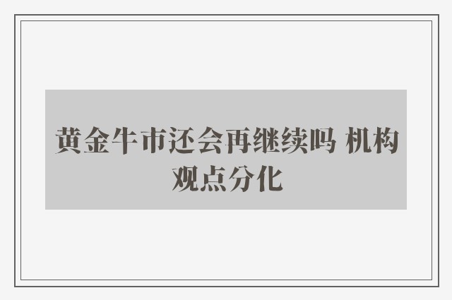 黄金牛市还会再继续吗 机构观点分化