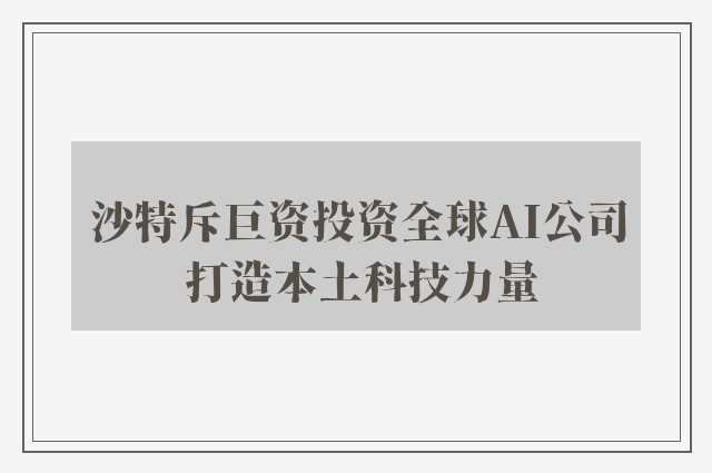 沙特斥巨资投资全球AI公司 打造本土科技力量