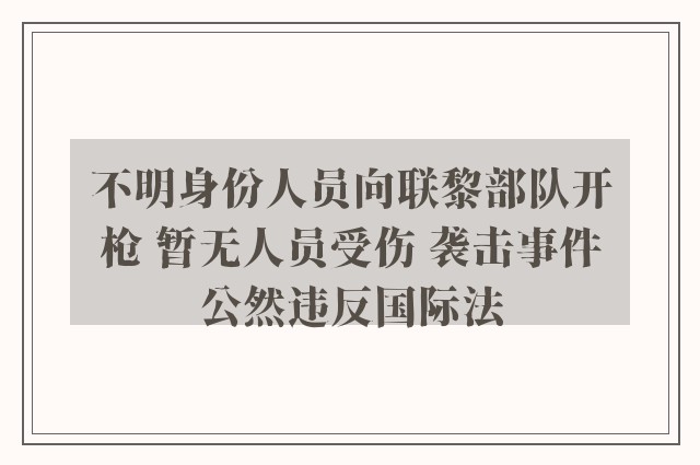 不明身份人员向联黎部队开枪 暂无人员受伤 袭击事件公然违反国际法